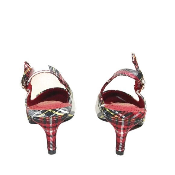 Isaac Mizrahi Plaid Kitten Heels Womens 6 Red Preppy Academia 90s Y2K Slingback - Picture 4 of 6